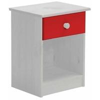 Verona Whitewash Pine and Red 1 Drawer Bedside Cabinet