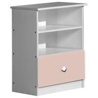 Verona Gela Whitewash Pine and Pink 1 Drawer 2 Shelves Bedside Cabinet