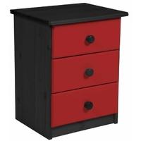 Verona Graphite Pine and Red 3 Drawer Bedside Cabinet