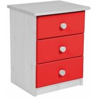 Verona Whitewash Pine and Red 3 Drawer Bedside Cabinet