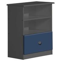 Verona Gela Graphite Pine and Blue 1 Drawer 2 Shelves Bedside Cabinet