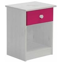 Verona Whitewash Pine and Fuchsia 1 Drawer Bedside Cabinet