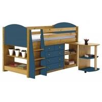 Verona Antique Pine and Blue 3ft Mid Sleeper Bed Set 1