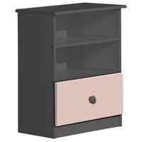 Verona Gela Graphite Pine and Pink 1 Drawer 2 Shelves Bedside Cabinet