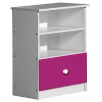 Verona Gela Whitewash Pine and Fuchsia 1 Drawer 2 Shelves Bedside Cabinet