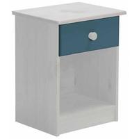 Verona Whitewash Pine and Blue 1 Drawer Bedside Cabinet