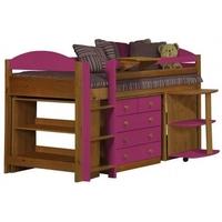 Verona Maximus Antique Pine and Fuchsia 3ft Mid Sleeper Bed Set 1