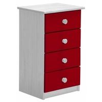 Verona Whitewash Pine and Red 4 Chest of Drawer