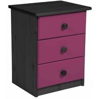 Verona Graphite Pine and Fuchsia 3 Drawer Bedside Cabinet