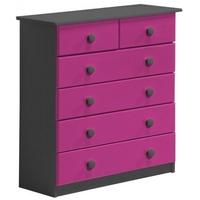 Verona Graphite Pine and Fuchsia 4+2 Chest of Drawer