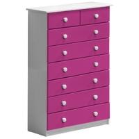 Verona Whitewash Pine and Fuchsia 6+2 Chest of Drawer