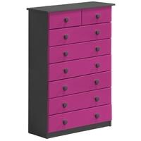 Verona Graphite Pine and Fuchsia 6+2 Chest of Drawer