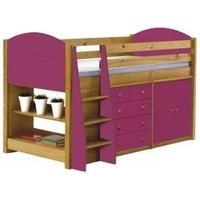 Verona Antique Pine and Fuchsia 3ft Mid Sleeper Bed Set 2