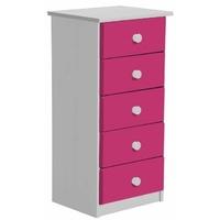 Verona Whitewash Pine and Fuchsia 5 Chest of Drawer