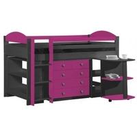 Verona Maximus Graphite Pine and Fuchsia 3ft Mid Sleeper Bed Set 1