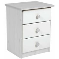 Verona Whitewash Pine 3 Drawer Bedside Cabinet