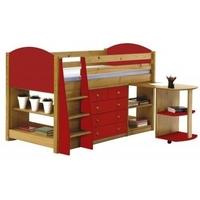 Verona Antique Pine and Red 3ft Mid Sleeper Bed Set 1