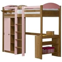 Verona Maximus Antique Pine and Pink with Central Ladder High Sleeper Bed Set 1