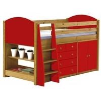 Verona Antique Pine and Red 3ft Mid Sleeper Bed Set 2