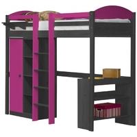 Verona Maximus Graphite Pine and Fuchsia with Central Ladder High Sleeper Bed Set 1