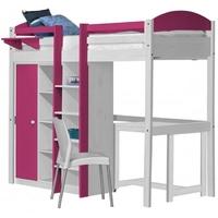 Verona Maximus Whitewash Pine and Fuchsia with Central Ladder High Sleeper Bed Set 2