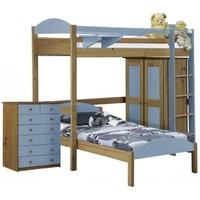 Verona Maximus Antique Pine and Baby Blue L Shape High Sleeper Bed Set 2
