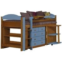 verona maximus antique pine and baby blue 3ft mid sleeper bed set 1