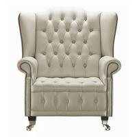 Venetia Chesterfield Leather Queen Anne Armchair in Beige