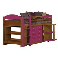 Verona Designs Midsleeper Pink + Desk + 3 + 2 Chest + Bookcase