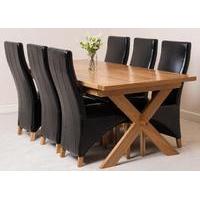 Vermont 200cm x 100cm Crossed Leg Extending Dining Table & 6 Black Lola Leather Chairs