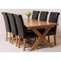 Vermont 200cm x 100cm Crossed Leg Extending Dining Table & 6 Black Washington Leather Chairs