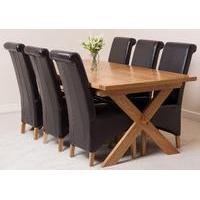 Vermont Solid Oak Extending Dining Table & 6 Brown Leather Chairs