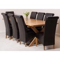 Vermont Solid Oak Extending Dining Table & 8 Brown Montana Leather Chairs