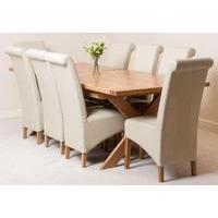 Vermont Solid Oak Extending Dining Table & 8 Ivory Leather Chairs