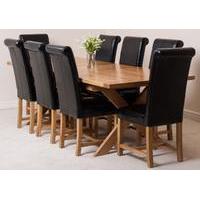 Vermont 200cm x 100cm Crossed Leg Extending Dining Table & 8 Black Washington Leather Chairs