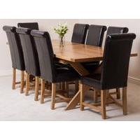 vermont 200cm x 100cm crossed leg extending dining table 8 brown washi ...