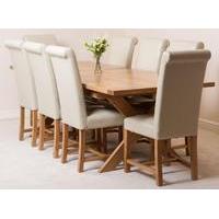 Vermont 200cm x 100cm Crossed Leg Extending Dining Table & 8 Ivory Washington Leather Chairs