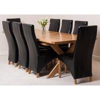 Vermont 200cm x 100cm Crossed Leg Extending Dining Table & 8 Black Lola Leather Chairs