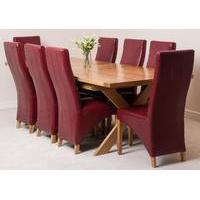 Vermont 200cm x 100cm Crossed Leg Extending Dining Table & 8 Burgundy Lola Leather Chairs