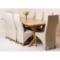 Vermont 200cm x 100cm Crossed Leg Extending Dining Table & 8 Ivory Lola Leather Chairs