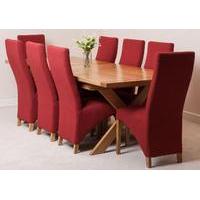 Vermont 200cm x 100cm Crossed Leg Extending Dining Table & 8 Red Lola Fabric Chairs