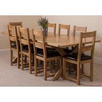 Vermont Solid Oak Extending Dining Table & 8 Lincoln Oak Leather Chairs