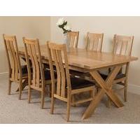 Vermont Solid Oak Extending Dining Table & 6 Princeton Solid Oak Leather Chairs