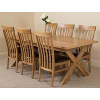 Vermont Solid Oak Extending Dining Table & 6 Harvard Solid Oak Leather Chairs