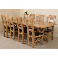 Vermont Solid Oak Extending Dining Table & 8 Yale Solid Oak Leather Chairs