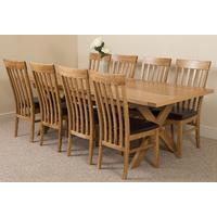 Vermont Solid Oak Extending Dining Table & 8 Harvard Solid Oak Leather Chairs
