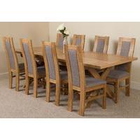 Vermont Extending Kitchen Solid Oak Dining Table & 8 Solid Oak Fabric Chairs