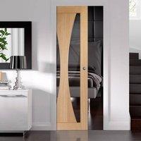 Verona Oak Flush Fire Pocket Door with Clear Glass is 1/2 Hour Fire Rated