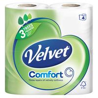 Velvet Comfort Toilet Tissue White 4 Rolls