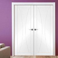 Verona White Primed Flush Fire Door Pair, 30 Minute Fire Rated